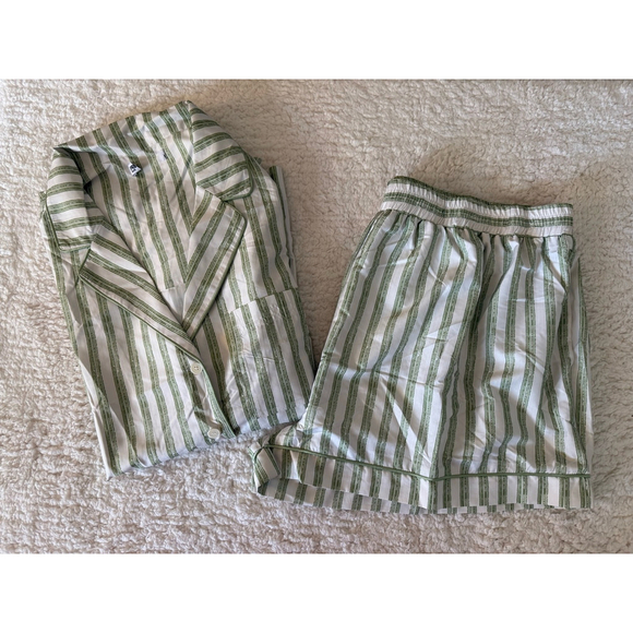 Princess Polly Striped Pajama Shorts Set Size 16 Green and White - Picture 3 of 11